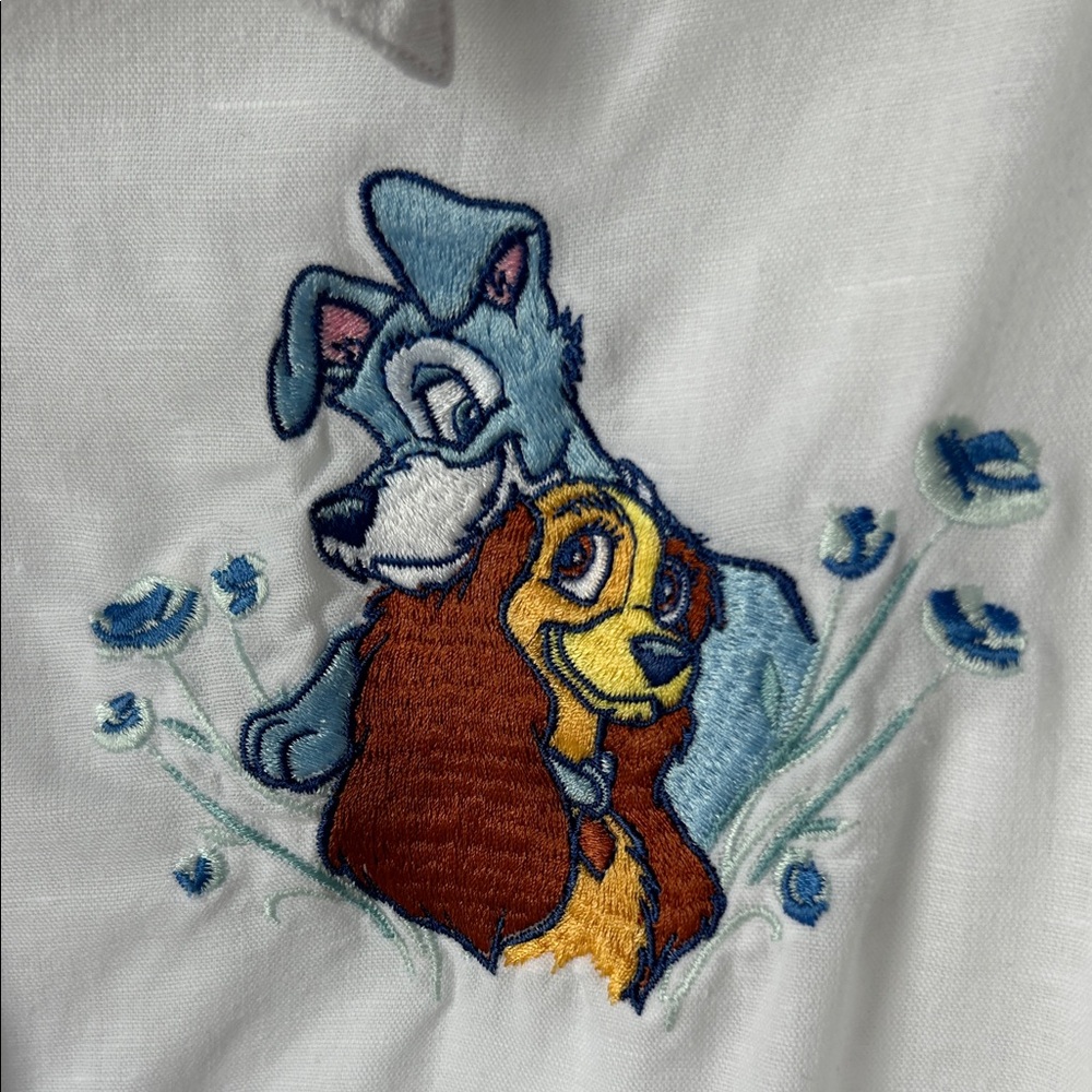 The Disney Store White Button-Up Shirt with Embroidered Lady & Tramp - Picture 2 of 5